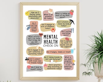 Mental Health Check in Poster, Positive Self-talk Daily Checklist, Therapy Office Decor Self Care Check In Psychologist School Counselor CBT