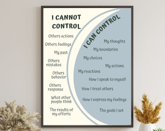 What I Can and cannot Control Poster, Therapy Office decor, Calming Corner, Mental Health, School Counselor Office Mental Wellbeing Art, CBT