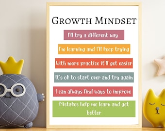 Growth Mindset Poster, Rainbow Mental Health Printable, School Counselor Office Decor, Mental Wellbeing Art Therapist Office Classroom Decor