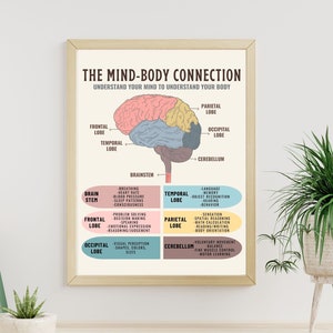 Brain Poster, Human Brain Anatomy, Mind Body Connection, Brain Wall Art, Therapy Office decor EMDR CBT school Psychologist School Counselor