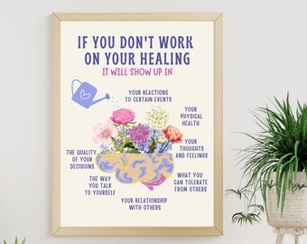 Healing Brain Art, Therapy Office decor, work on your healing art Print Brain Poster CBT DBT Psychologist School Counselor Office decor EMDR
