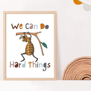 Cytat pozytywnej afirmacji - plakat We Can Do Hard Things, nastawienie na rozwój, sztuka ścienna dla dzieci, plakaty do pokoju zabaw, wydruki sztuki ściennej do pokoju dziecięcego
