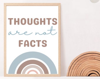 Thoughts are not Facts Poster, Mental Health Poster, Boho School Psychology Office Decor, Therapy Office Art Kids Playroom Classroom Posters