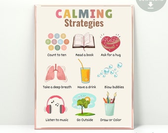 Calming Techniques Calm Corner Mental Health Poster Therapy Office decor Feelings Emotions School Counselor Office Psychologist CBT DBT ADHD