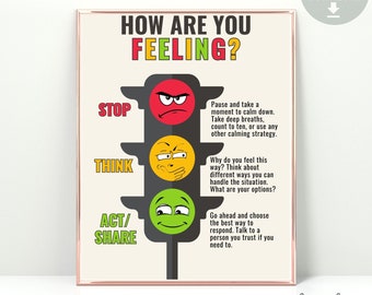 Traffic Lights Anger Management Poster, Therapy Office Decor, feelings poster, emotions poster calm corner School Counselor Office decor CBT