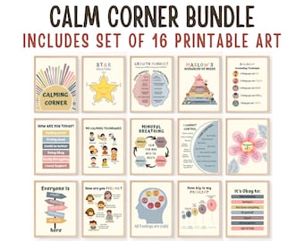 16 Calming Corner Posters, Therapy Office Decor, Counseling posters, Calm Corner, School Counselor Social Worker Therapist Psychologist Gift