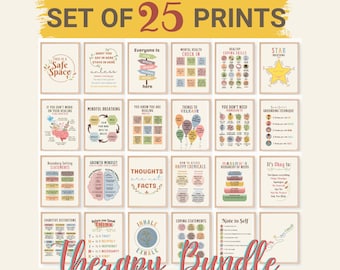 25 Therapy Office Decor Bundle, Therapist posters School Counselor sign Social Worker School Psychologist Mental Health CBT Therapy wall art