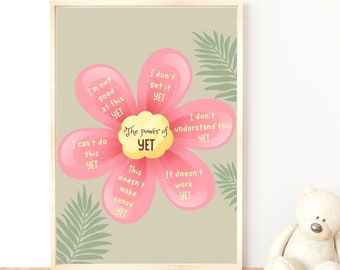 POWER OF YET, Growth Mindset Poster, Mental Health Printable, School Counselor Office Decor, Therapist Office,Classroom Decor, kids Room Art