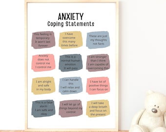 Anxiety Coping Statements, Calm Corner, Positive Affirmations, Therapy poster, Mental health, Mindfulness, Kids Coping Skills, Self Care Art
