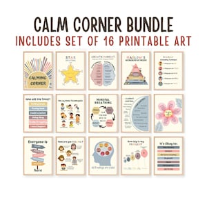 16 Calming Corner Posters, Therapy Office Decor, Counseling posters, Calm Corner, School Counselor Social Worker Therapist Psychologist Gift