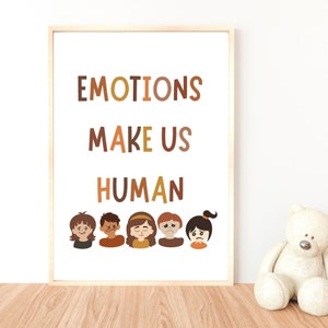 Emotions make us human printable wall art, Feelings poster, Motivational classroom decor, montessori homeschool decor, playroom wall art