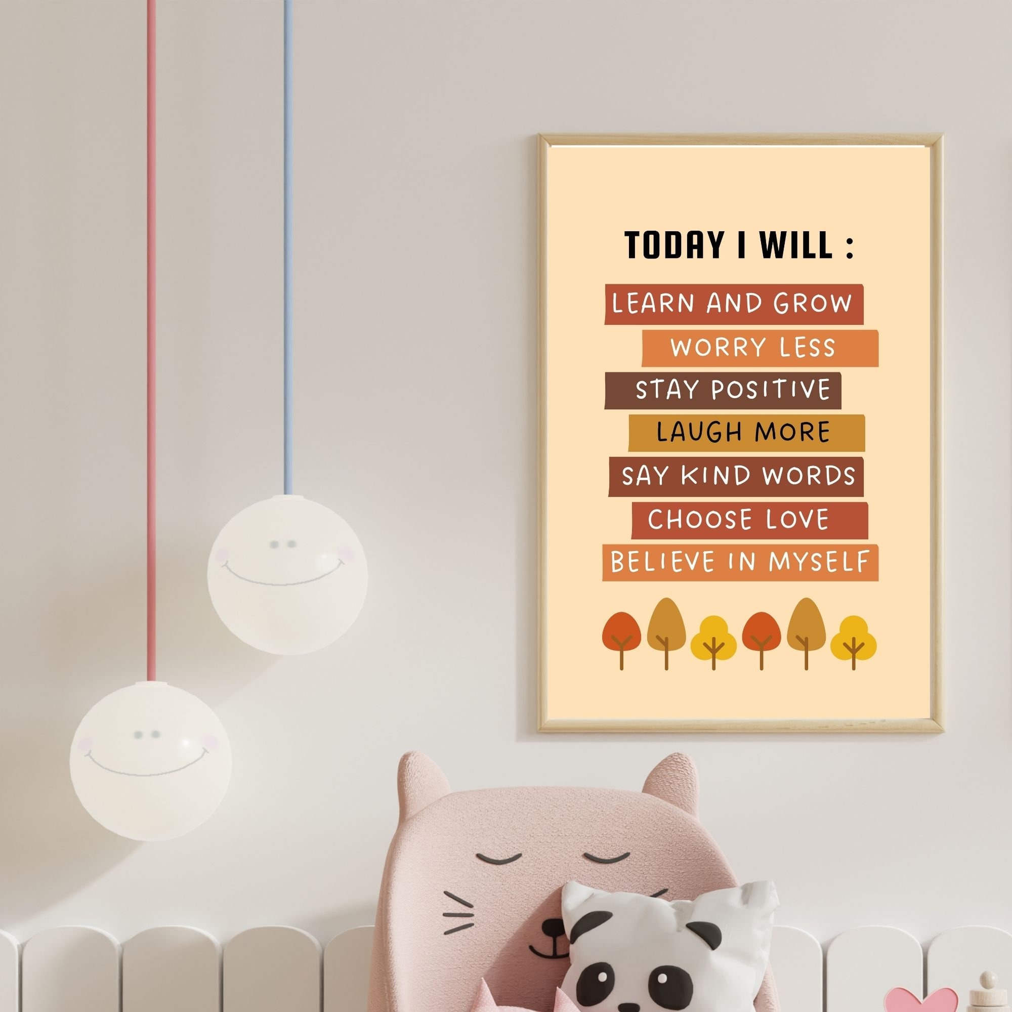Kids Affirmation Poster, Positive Quotes Print, Today I Will, Boho ...