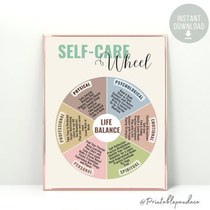 Self Care Wheel Poster, Therapy office decor Note to Self Mindfulness Psychologist Social Worker School Counselor Office Decor Mental Health
