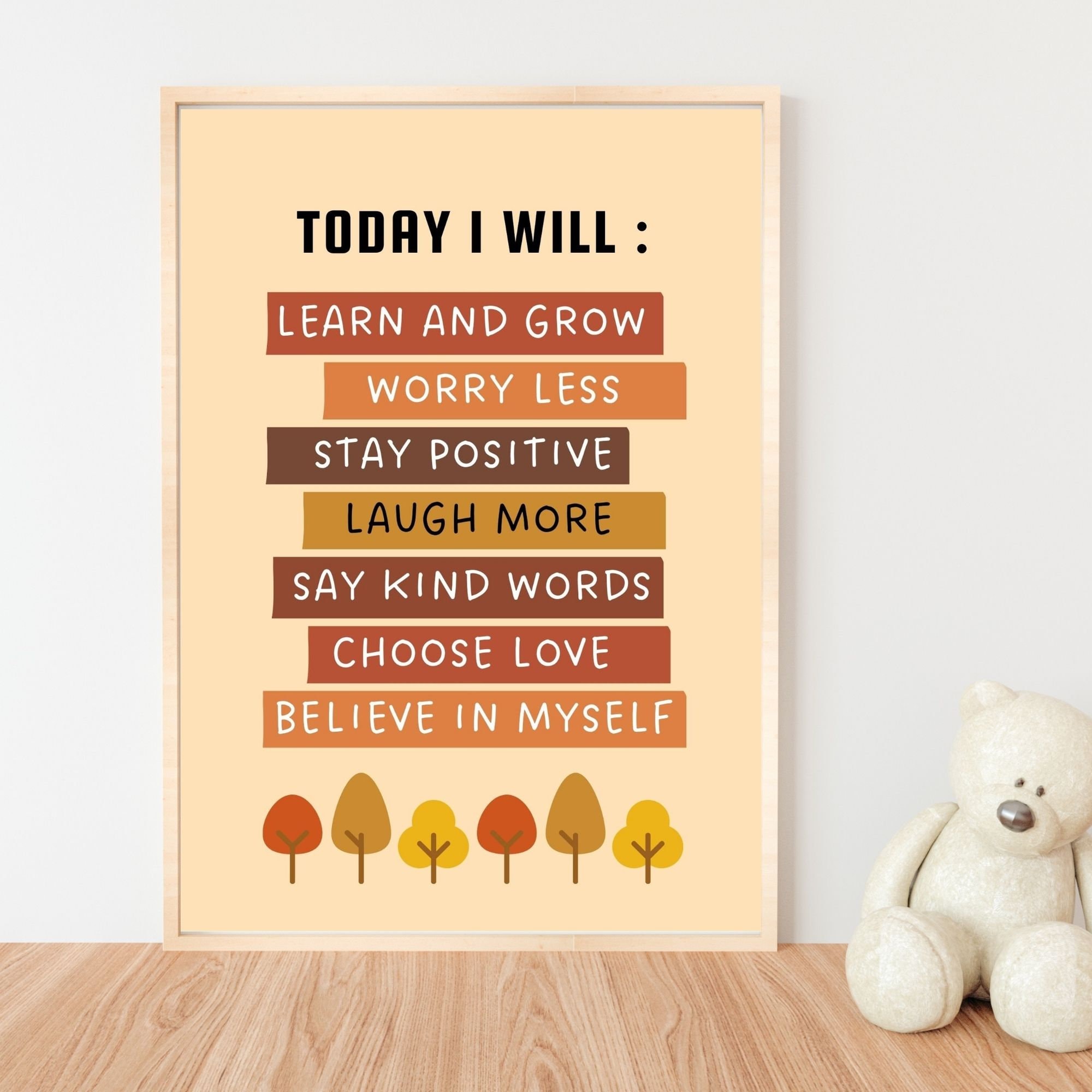 Kids Affirmation Poster, Positive Quotes Print, Today I Will, Boho ...
