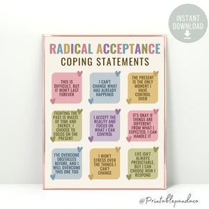 Poster di accettazione radicale, arredamento per ufficio terapeutico, affermazioni di accettazione di sé, abilità di coping dell&#39;ansia psicologo consigliere scolastico DBT CBT