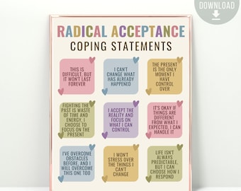 Radical Acceptance Poster, Therapy Office Decor, Self Acceptance Affirmations, Anxiety Coping Skills Psychologist School Counselor DBT CBT