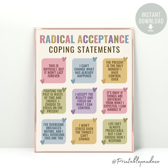 Radical Acceptance Poster, Therapy Office Decor, Self Acceptance Affirmations, Anxiety Coping Skills Psychologist School Counselor DBT CBT