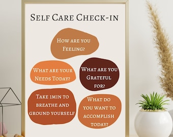 Mental Health Printable Self Care Check-in Poster School Counselor Office Decor School Psychologist Decor Therapist Office Classroom Decor