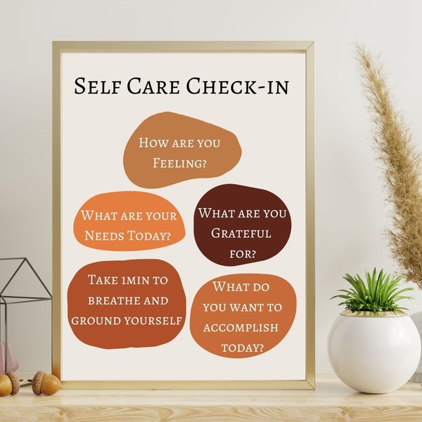 Mental Health Printable Self Care Check-in Poster School Counselor Office Decor School Psychologist Decor Therapist Office Classroom Decor