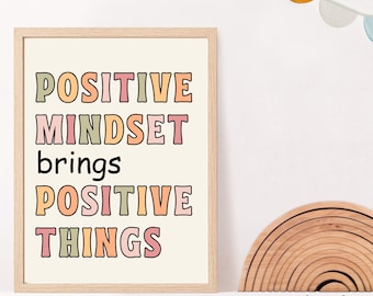 Positive Mindset Mental Health Poster, daily affirmation Therapy Office decor, Calm Corner, Growth Mindset School Counselor Office decor CBT