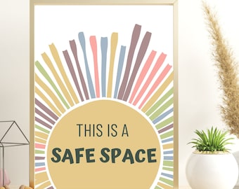 Safe Space Poster Counselor Door Sign Calm down corner Therapy Office decor Mental Health Art Poster  School Counselor Psychologist CBT DBT