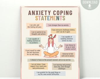 Anxiety Coping Statements for Anxiety Relief, Coping skills, Calm down corner CBT DBT Psychologist School Counselor Therapist Office decor