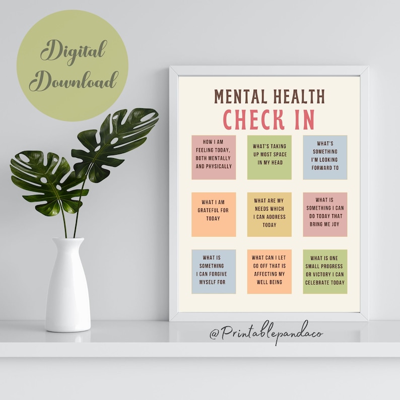 Mental Health Check in Poster, Therapy Office Decor Feelings Daily ...