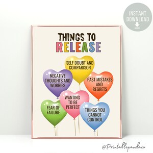 Therapy Office Decor, Things to Release Mental Health Poster to release unwanted thoughts, Growth Mindset School Counselor Office decor, CBT