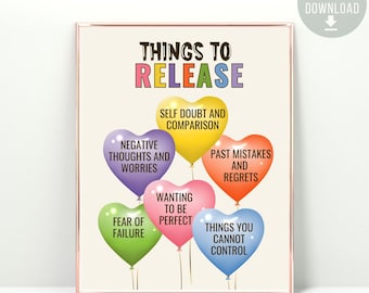 Therapy Office Decor, Things to Release Mental Health Poster to release unwanted thoughts, Growth Mindset School Counselor Office decor, CBT