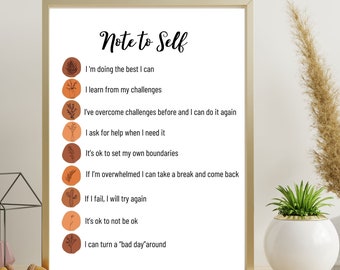 Note To Self Poster, School counselor office decor, Social Worker, Mental health Printable, self care love psych poster, Boho therapy Poster