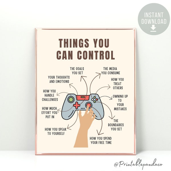 Things You Can Control Mental Health Poster, Therapy Office decor, Calm Corner, School Counselor Office Psychologist, Self Care CBT DBT ADHD