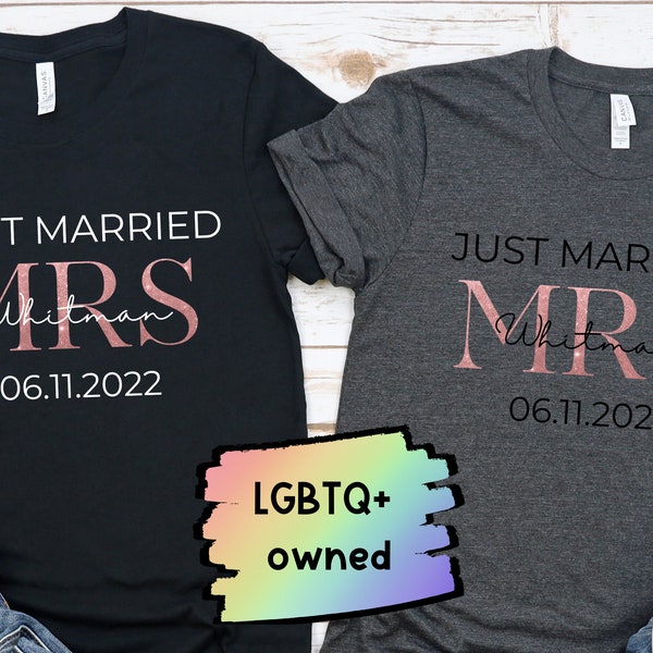 Lesbian Just Married Shirt, Gay Just Married Shirt, Shirts For Couples, Couples Honeymoon Shirt, Wedding Gift, Pride Month