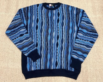 Vintage Montechiaro Sweater Large Blue 1990s Italy 3D Knit