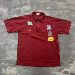 Vintage Bowling Shirt Mens Small Brown 1980s Polo Patchwork Newmarket Ontario