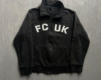 Vintage French Connection FCUK-sweater met rits XL zwart jaren 2000 Y2K