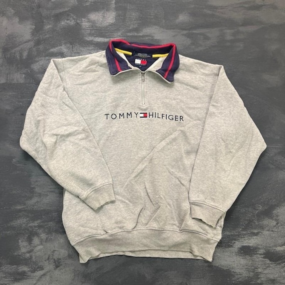 Tommy Hilfiger, Vintage Tommy Hilfiger 1/4 Zip Sweatshirt Mens Small Gray 1990s