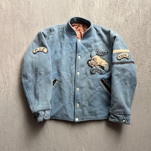 Chaqueta universitaria vintage de lana, talla mediana, azul, años 50, Selkirk Jr Rams Patch Wool