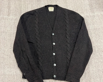 Cárdigan vintage Cobb Hill para hombre, talla XL, marrón, años 60, lana, punto trenzado.