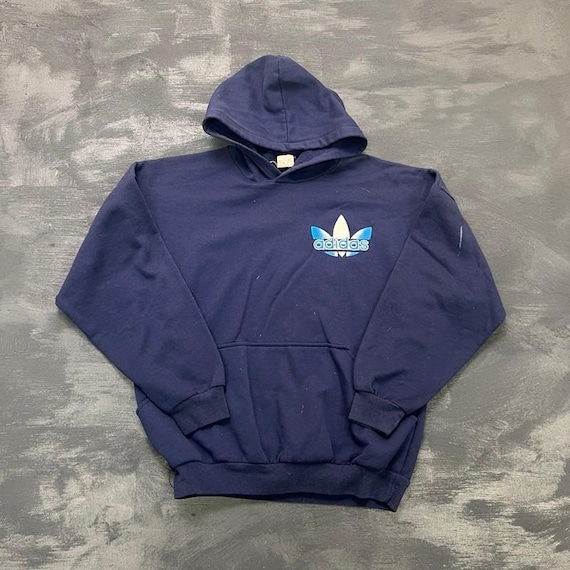 Adidas, Vintage Adidas Hoodie Mens Medium Blue 1980s