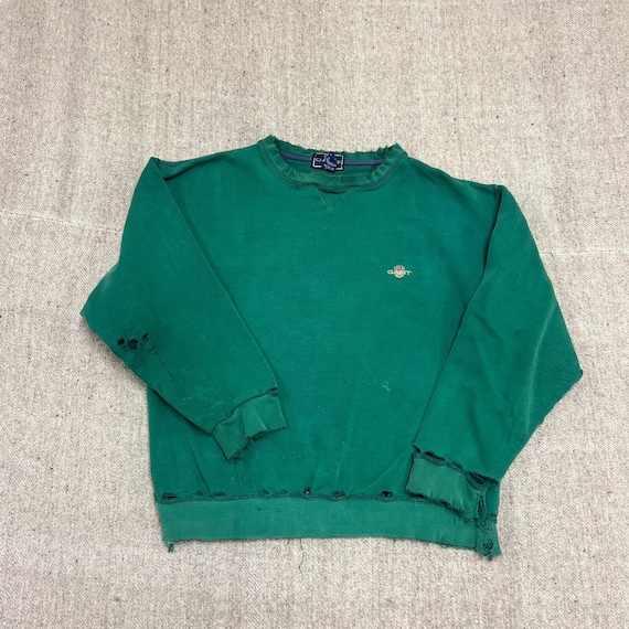 Gant, Vintage Gant Sweatshirt Mens Medium Green 1990s Distressed USA