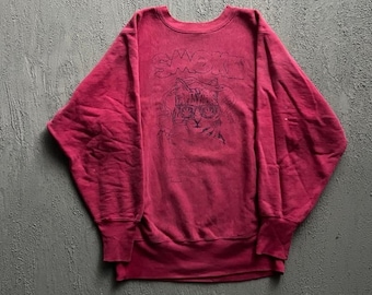 Sudadera vintage Champion Reverse Weave talla M roja con estampado de gato psicodélico de los 90