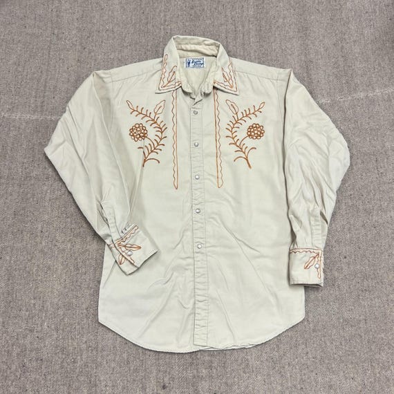 Vintage Saddle Champ Button Up Shirt Mens Small Beige 1960s Ranch Wear Canada