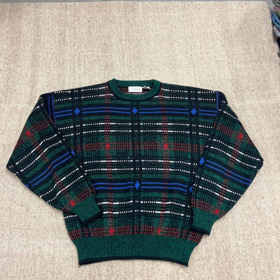 Vintage Heusen Sweater XL Green 1990s Striped Argy