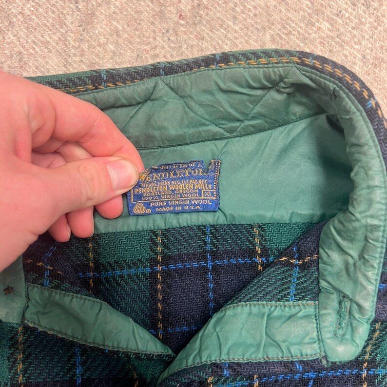 Vintage Pendleton Wool Flannel Shirt Mens XL Green 1960s image 5