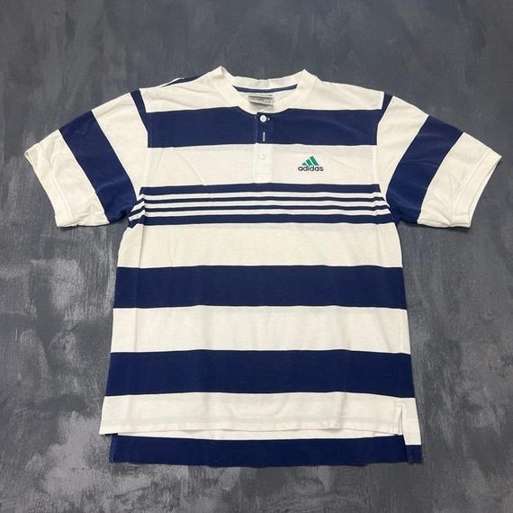 Adidas, Vintage Adidas Striped Shirt Mens Medium White 1990s Henley