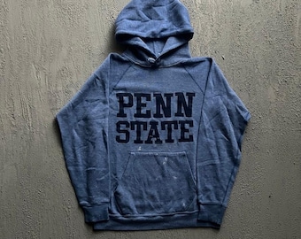 Vintage Penn State Hoodie Small Blue 1980s Raglan Distressed
