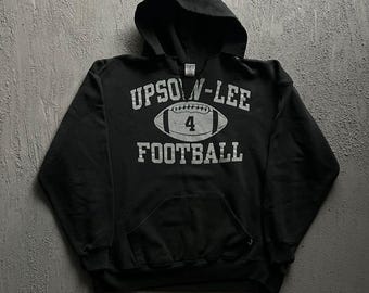 Moletom vintage Russell Athletic tamanho XL preto estilo anos 90 com efeito desgastado Upson Lee Football