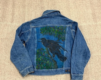 Vintage Sears Roebucks Denim Jacket Mens Small Blue 1960s Hand Painted