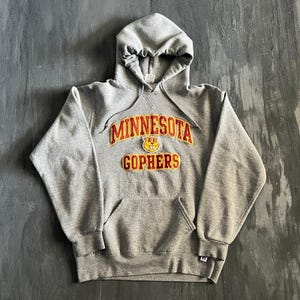 Sudadera con capucha vintage de los Minnesota Gophers para hombre, talla M, color gris, marca Russell Athletic.
