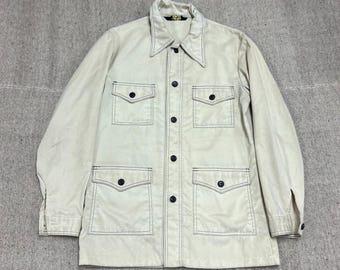 Chaqueta deportiva vintage Sears para hombre, talla mediana, blanca, años 70, con botones.